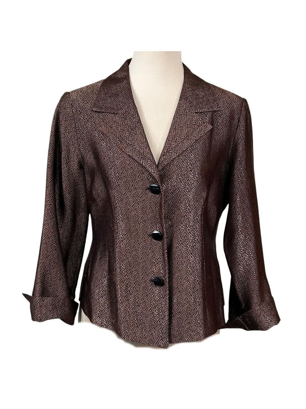 Dara Lamb Black Gold Silky Jacquard Blazer Suit Jacket Size S